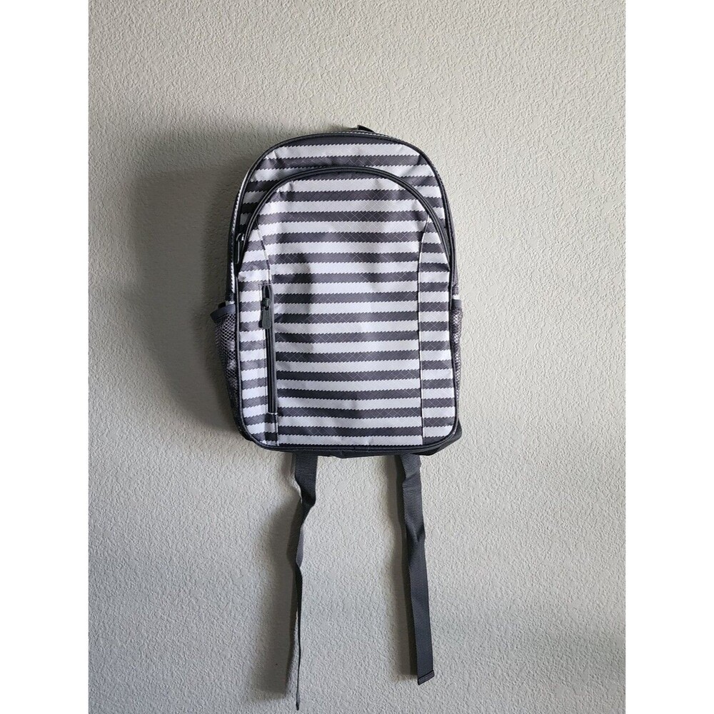Thirty-One "Encourage" White Gray Striped Everyday Backpack RETIRED